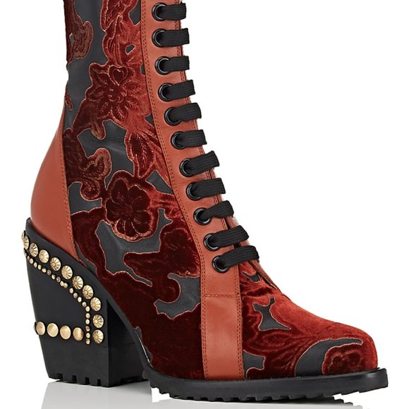 NIB Chloe Rylee Velvet & Leather Ankle Boots Size 39 - Picture 3 of 12